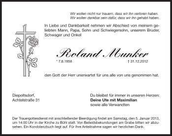 Traueranzeige von Roland Munker von Pegnitz-Zeitung